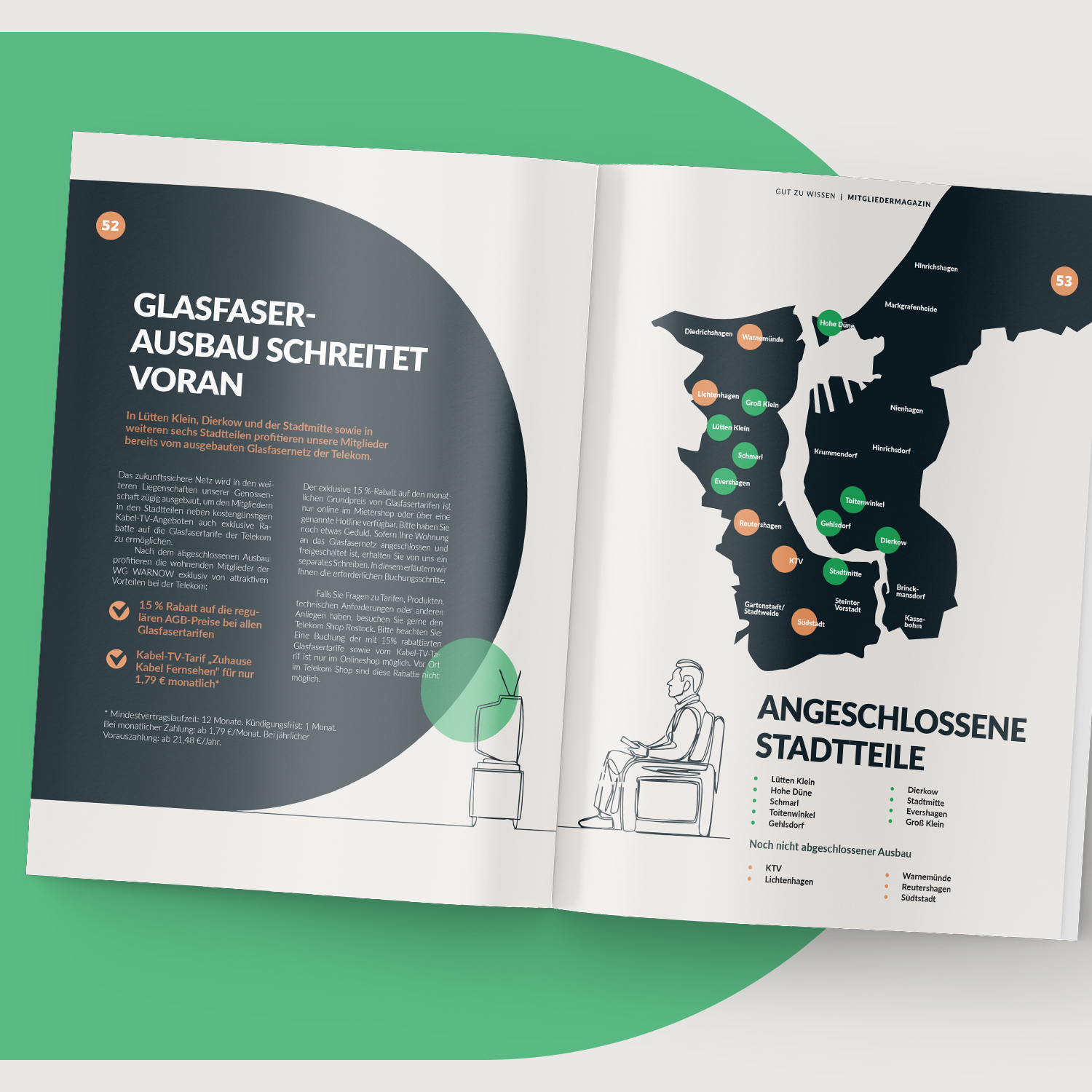 Gestaltung einer Doppelseite für das Mitgliedermagazin der WG Warnow